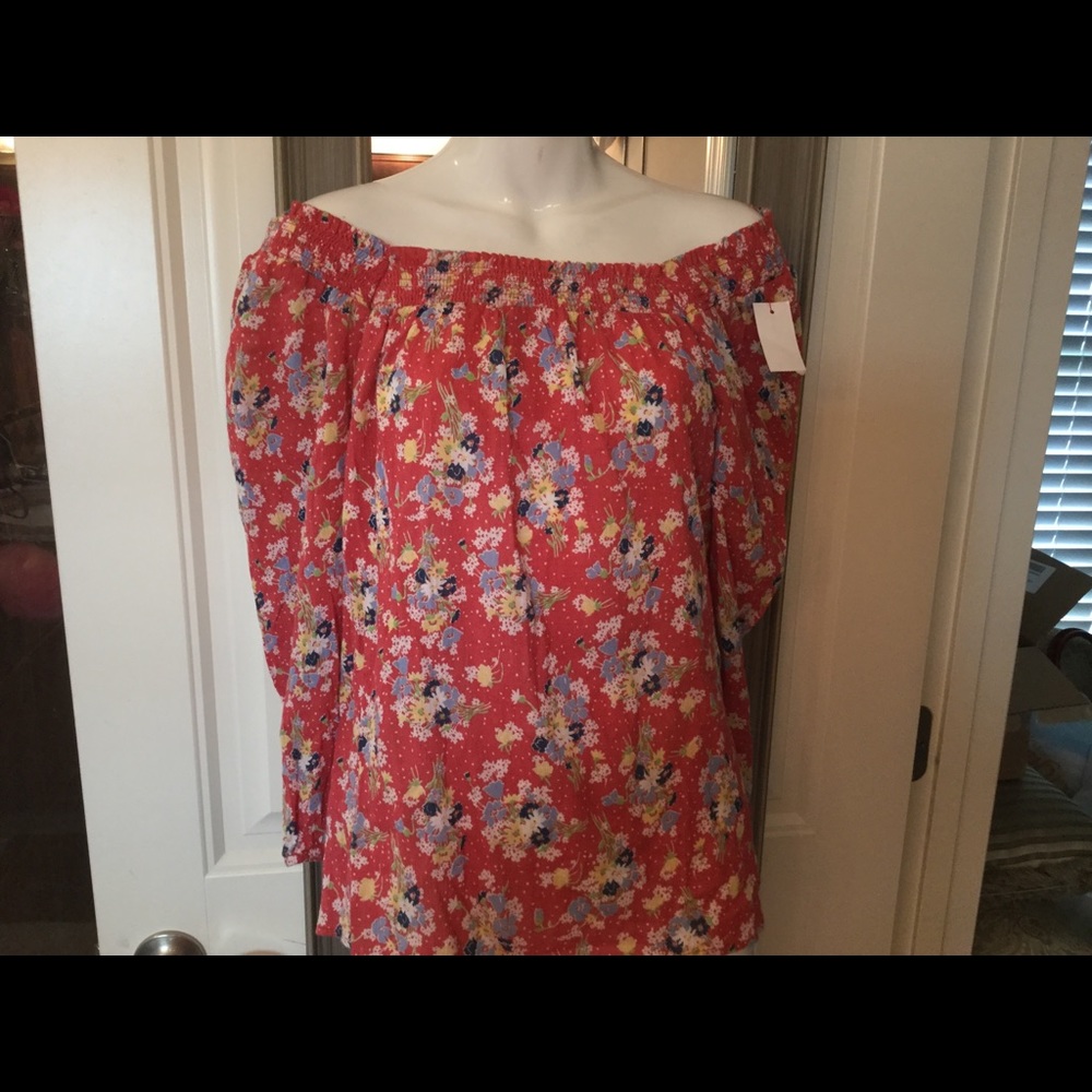 Chaps Floral Peasant Blouse Top Sz Large